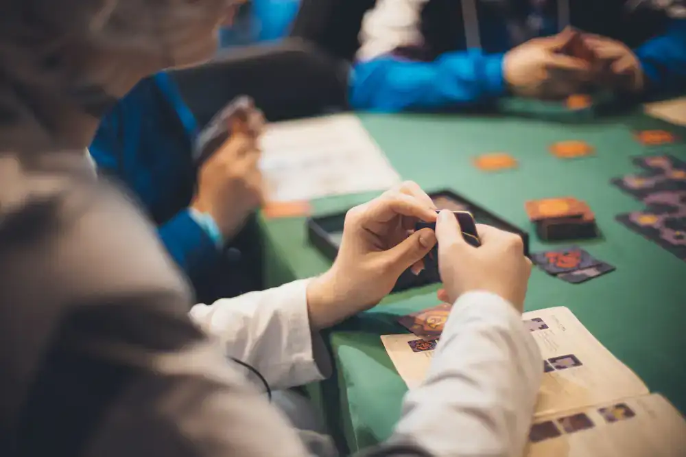Two players engaging in a trading card match